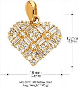 img 2 attached to Кулон Cross Hatch CZ Heart Charm из желтого или белого золота 14 карат, идеально подходит для ожерелий и цепочек