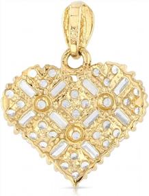 img 3 attached to Cross Hatch CZ Heart Charm Pendant In 14K Yellow Or White Gold, Perfect For Necklaces And Chains