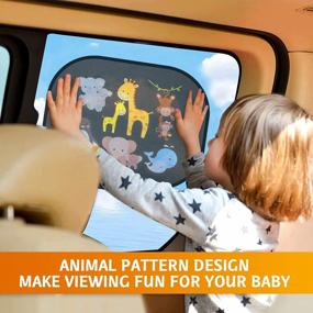 img 3 attached to ZATOOTO автомобильные оконные шторы для ребенка - 2 шт. боковые автомобильные солнцезащитные шторы 17,6x14 дюймов блокируют защиту от ультрафиолетовых лучей вашего ребенка милый забавный рисунок животных для ребенка весело