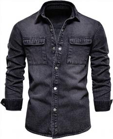 img 2 attached to Мужская рваная джинсовая рубашка Chouyatou: повседневный стиль в стиле вестерн с длинными рукавами и пуговицами спереди