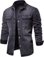 chouyatou men's distressed denim work shirt: casual western style with long sleeves and button-up front logo
