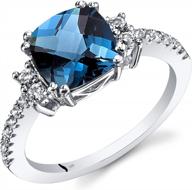 peora 14k white gold london blue topaz ring for women with white topaz accents, birthstone gemstone, designer 2.50 carats cushion cut 8mm, comfort fit, available in sizes 5 to 9 logo