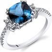 peora 14k white gold london blue topaz ring for women with white topaz accents, birthstone gemstone, designer 2.50 carats cushion cut 8mm, comfort fit, available in sizes 5 to 9 logo