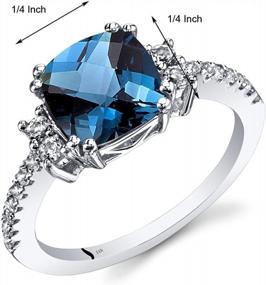img 2 attached to Peora 14K White Gold London Blue Topaz Ring For Women With White Topaz Accents, Birthstone Gemstone, Designer 2.50 Carats Cushion Cut 8Mm, Comfort Fit, Available In Sizes 5 To 9