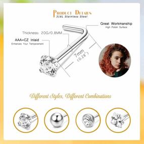 img 3 attached to YADOCA 20G 316L Stainless Steel CZ Nose Studs Ring Set (35 Pcs) - L-Shaped Piercing Hoop Ball Body Jewelry For Women Men In 1.5Mm, 2Mm, 2.5Mm & 3Mm Sizes
