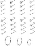 yadoca 20g 316l stainless steel cz nose studs ring set (35 pcs) - l-shaped piercing hoop ball body jewelry for women men in 1.5mm, 2mm, 2.5mm & 3mm sizes logo
