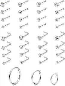 img 4 attached to YADOCA 20G 316L Stainless Steel CZ Nose Studs Ring Set (35 Pcs) - L-Shaped Piercing Hoop Ball Body Jewelry For Women Men In 1.5Mm, 2Mm, 2.5Mm & 3Mm Sizes