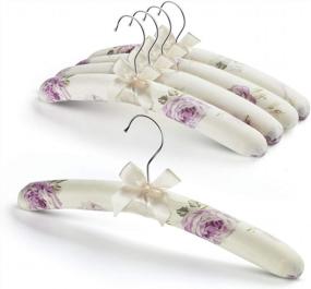 img 4 attached to Pack Of 5 Floral Satin Padded Hangers For Women'S Clothing - No Bump Sweater Hangers - Ideal For Weddings - Thick Foam Silk Coat Hangers For Adult Clothes