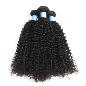 img 3 attached to BLY 7A Mongolian Afro Kinky Curly Human Hair 3 Bundles Unprocessed Hair Weave Weft Big Hair For African American Women Natural Color (12/14/16 Inch, Kinky Curly Black)