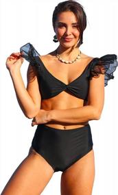 img 4 attached to Trendy Spunky Tropical Ruffle Swimsuit For Women - High Waist Two-Piece Push Up Bikini
