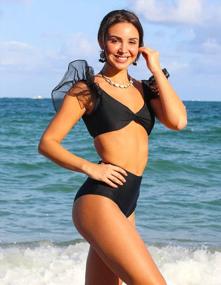 img 1 attached to Trendy Spunky Tropical Ruffle Swimsuit For Women - High Waist Two-Piece Push Up Bikini
