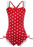 adorable girls' polka dot and daisy 1-piece swimsuits with long sleeves - perfect for beach sports and fun in the sun (fba) logo