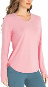 img 4 attached to Women'S V-Neck Athletic Shirts With Thumbholes For Running And Workouts - Long-Sleeved, Loose-Fit Active T-Shirts By Hiverlay