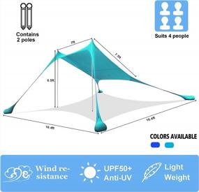 img 2 attached to AMMSUN Beach Tent With Sandbag Anchors, Portable Canopy Sun Shelter UV Protection 7Ft X 7Ft Lightweight 100% Lycra Family Sunshade For The Beach Camping & Outdoor (Blue/Green)