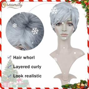 img 1 attached to Synthetic Hair Wigs Pixie Cut Grey White Mixed With Straight Layered Bangs Short Creamy Gray