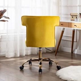 img 1 attached to Velvet Upholstered Office Chair W/ Gold Base, Rolling Wheels, And Chic Wingback Design - Elegant Task Chair For Home Office Or Study Room, Available In Yellow - Adorned With Nailhead Accents