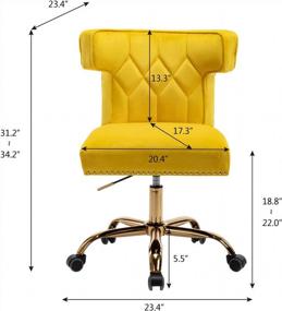 img 3 attached to Velvet Upholstered Office Chair W/ Gold Base, Rolling Wheels, And Chic Wingback Design - Elegant Task Chair For Home Office Or Study Room, Available In Yellow - Adorned With Nailhead Accents