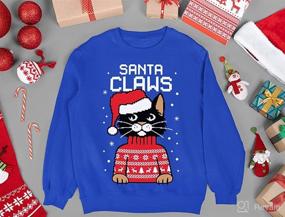 img 2 attached to 🎅 Santa Claws Ugly Christmas Sweater Kids Sweatshirt with Purry Cat Design - Long Sleeve T-Shirt for Holiday Fun!
