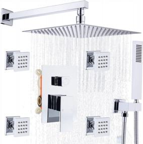 img 4 attached to 12 Inch Chrome Rain Shower System With Handheld And Body Jets - Enga Complete Faucet Set Includes Rough-In Valve.