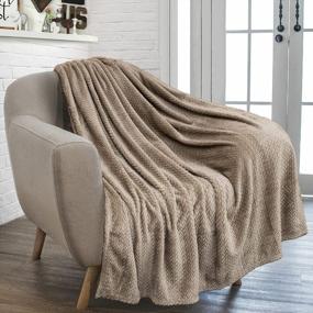 img 4 attached to Soft Flannel Fleece Textured Decorative Velvet Blanket For Couch Sofa Bed, Tan Taupe Leaves Pattern, Cozy Warm Lightweight Microfiber Throw By PAVILIA - 50X60 Inches