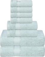 glamburg 700 gsm premium 8-piece towel set - contains 2 bath towels 30x54, 2 hand towels 16x28, 4 wash cloths 13x13 - luxury hotel & spa quality - durable ultra soft highly absorbent - sea green logo