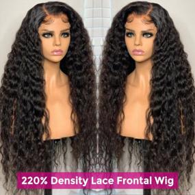 img 3 attached to Natural Deep Wave Lace Front Human Hair Wig With Pre-Plucked Hairline, 220% Density And Baby Hair - Glueless And Perfect For Black Women - 13X4, 26 Inch, Natural Color