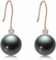 dazzling 18k gold diamond and black pearl drop earrings - 8-9mm genuine tahitian cultured pearls on ear hooks - ideal for women logo