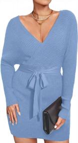 img 3 attached to Plus Size V Neck Sweater Dress For Women, IN'VOLAND Batwing Long Sleeve Knitted Bodycon With Belt
