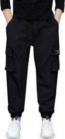 img 3 attached to SANGTREE Cargo Elastic Jogger Pockets Boys' Clothing ~ Pants