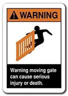 caution: moving gate can lead to severe injury or fatality" - 7"x10" plastic safety sign compliant with osha and ansi standards logo