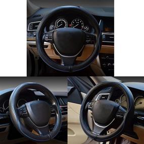 img 3 attached to 🚘 Black Blue Gomass Car Steering Wheel Cover - Anti-Slip, Safety, Soft, Breathable, Heavy Duty, Thick, Full Surround, Sports Style