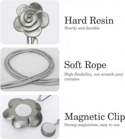 img 3 attached to Vintage Resin Flower Magnetic Curtain Tie Back With Rope Drapery - Lewondr Decorative Buckle Holder For Home, Office, Cafe Balcony And Outdoor Use - Gray