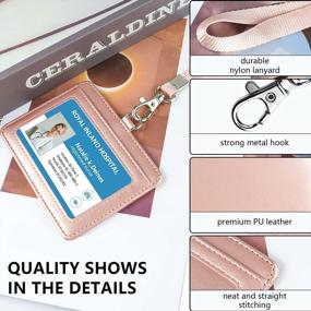 img 2 attached to Stylish And Practical Leather ID Badge Holder With Clear Window And Credit Card Slot – Includes Neck Lanyard In Rose Gold