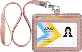 img 4 attached to Stylish And Practical Leather ID Badge Holder With Clear Window And Credit Card Slot – Includes Neck Lanyard In Rose Gold