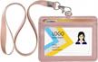 stylish and practical leather id badge holder with clear window and credit card slot – includes neck lanyard in rose gold logo