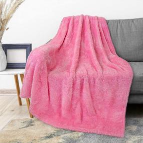 img 4 attached to 50X60 Pink Hot Sherpa Throw Blanket - Soft Fluffy Fleece For Couch Sofa | PAVILIA Plush Shaggy Microfiber Blanket, Cozy & Warm.
