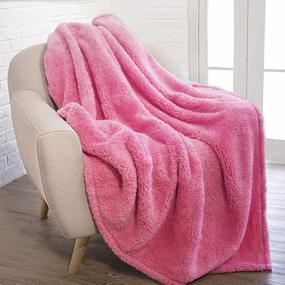 img 3 attached to 50X60 Pink Hot Sherpa Throw Blanket - Soft Fluffy Fleece For Couch Sofa | PAVILIA Plush Shaggy Microfiber Blanket, Cozy & Warm.