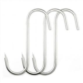img 4 attached to 3 Pack 10 Inch Heavy Duty Stainless Steel Meat Hooks For BBQ Grill Cooking & Smoker Poultry Hanging - ZUZZEE