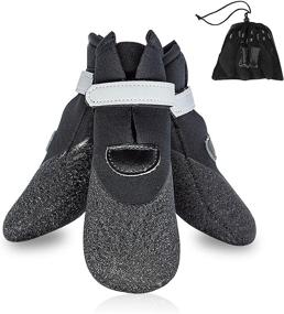 img 4 attached to 🐾 GLE2016 Waterproof Dog Boots | Rugged Anti-Slip Large Dog Shoes | Reflective Adjustable Strap | Breathable Paw Protectors | Outdoor Indoor Puppy Rain Boots | Black Rubber Sole (Set of 4)