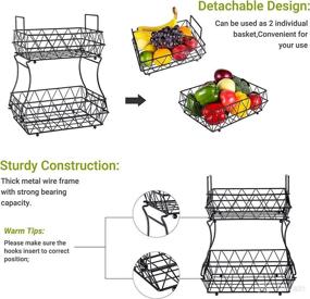 img 1 attached to 🥦 Huifahuo - 2 Tier Fruits Vegetables Breads Snacks Basket Display Stand - No Screws Design (Black) for Enhanced SEO