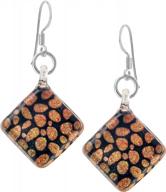 925 sterling silver hand blown glass amber animal print design square dangle hook earrings for women - chuvora autumn collection logo