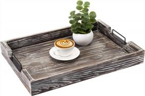 img 4 attached to Large 20X14 Torched Wood Serving Tray With Handles - Perfect For Breakfast, Coffee & Ottoman Trays!