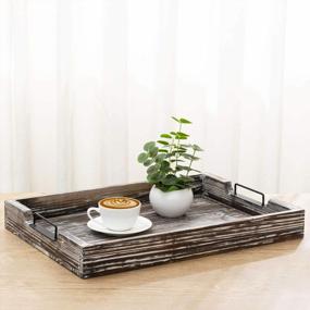 img 2 attached to Large 20X14 Torched Wood Serving Tray With Handles - Perfect For Breakfast, Coffee & Ottoman Trays!