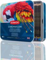 derwent chromaflow colored pencils tin, set of 48, great for holiday gifts, 4mm wide core, multicolor, smooth texture, art supplies for drawing, blending, sketching, professional quality (2306013) logo