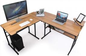 img 1 attached to Modern L-Shaped Computer Desk Writing Table For Home And Office | PC Laptop Workstation & Gaming Computer Desk (Wood Grain)