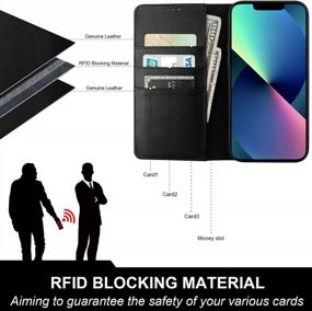 img 2 attached to ONETOP For IPhone 12 Pro Max Genuine Leather Wallet Case With Credit Card Holder, Wireless Charger Compatible RFID Blocking Hidden Magnetic Clasp Folio Cover With Kickstand 6.7 Inch (Black)