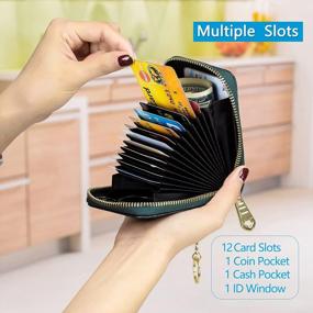 img 3 attached to Imeetu RFID Credit Card Holder Wallet With Keychain & ID Window Small Leather Zipper Card Case For Women (Vertical 12 Slots, Black)