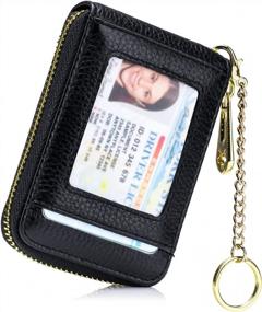 img 4 attached to Imeetu RFID Credit Card Holder Wallet With Keychain & ID Window Small Leather Zipper Card Case For Women (Vertical 12 Slots, Black)