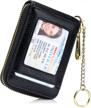 imeetu rfid credit card holder wallet with keychain & id window small leather zipper card case for women (vertical 12 slots, black) logo
