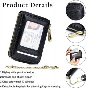 img 2 attached to Imeetu RFID Credit Card Holder Wallet With Keychain & ID Window Small Leather Zipper Card Case For Women (Vertical 12 Slots, Black)